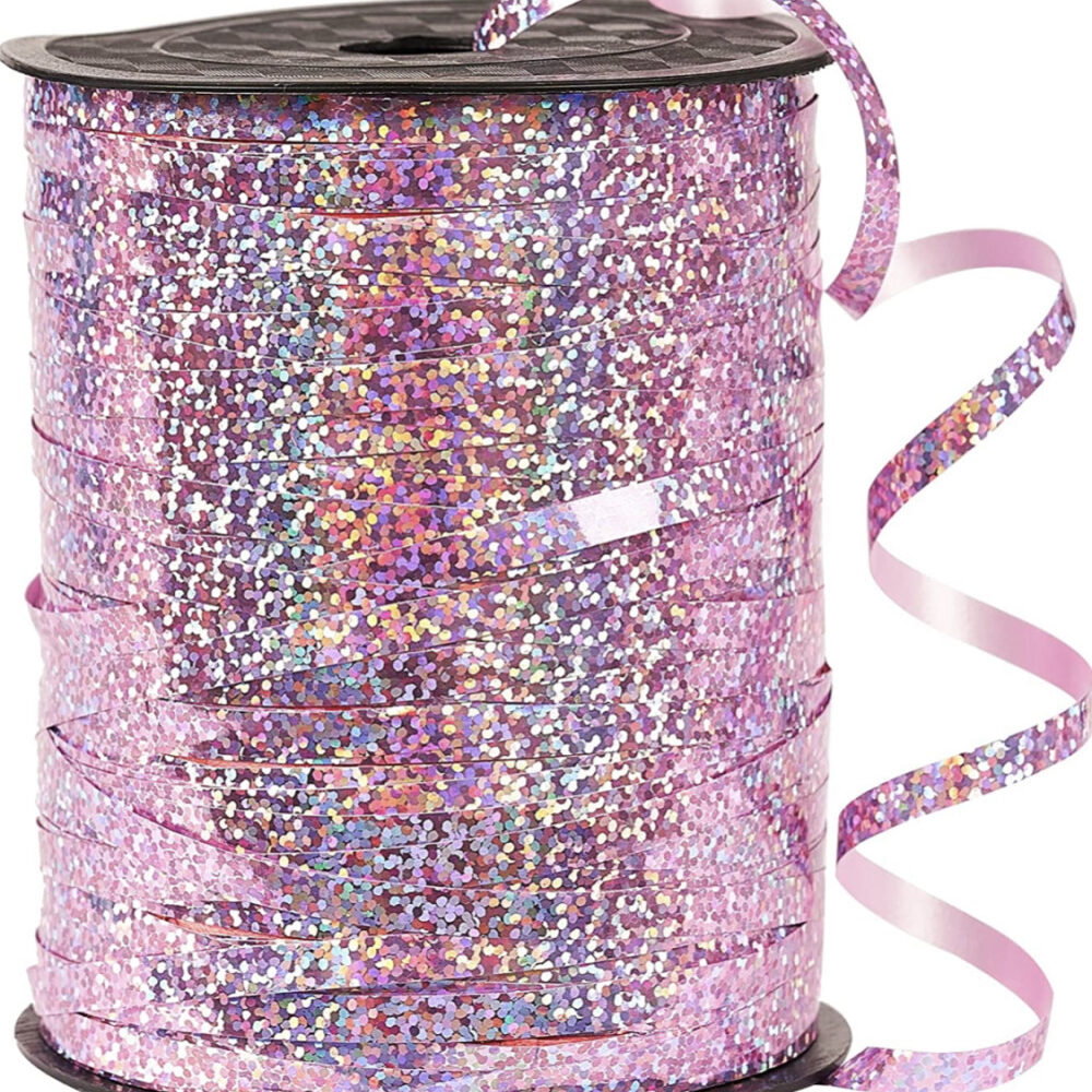 סליל חוט לקשירת בלונים 250 יארד ורוד מנצנץ