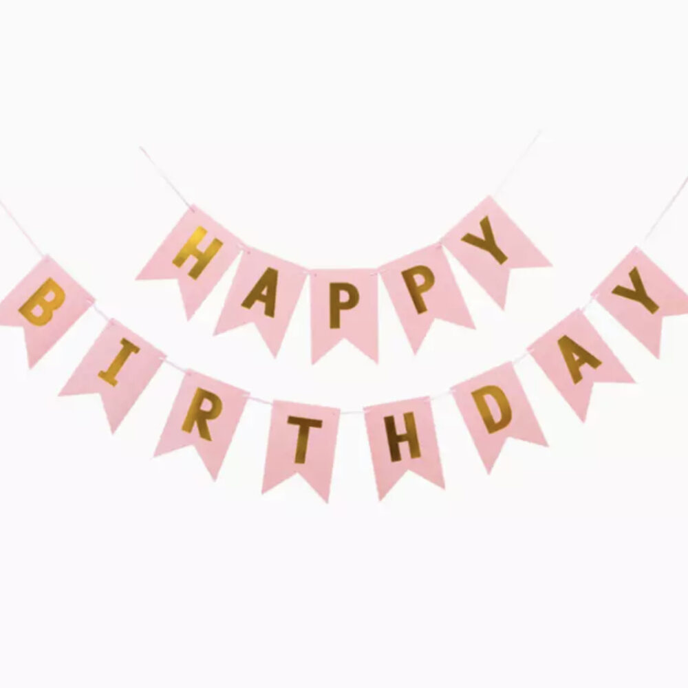 כרזת יום הולדת Happy Birthday ורוד זהב