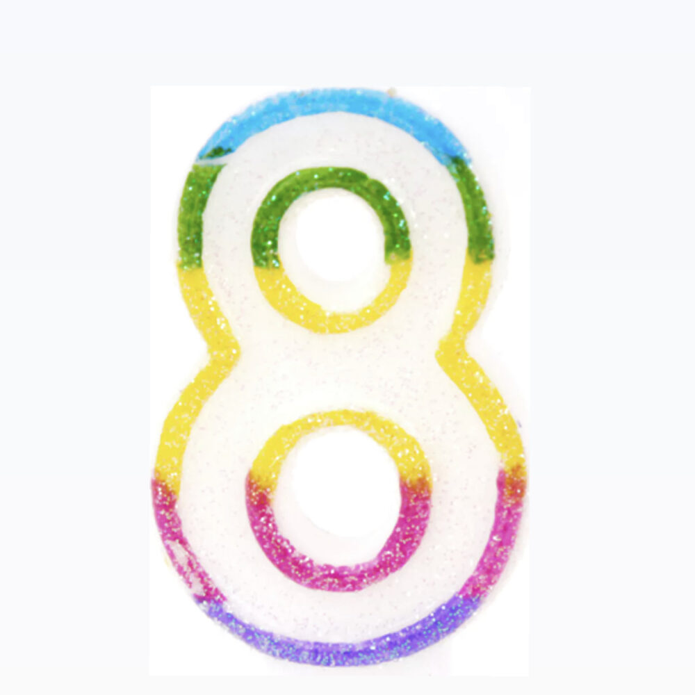 נר מספר צבעוני מנצנץ 8 ס״מ