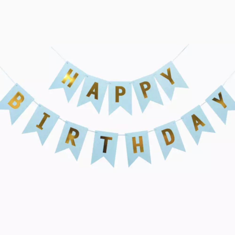 כרזת יום הולדת Happy Birthday תכלת זהב