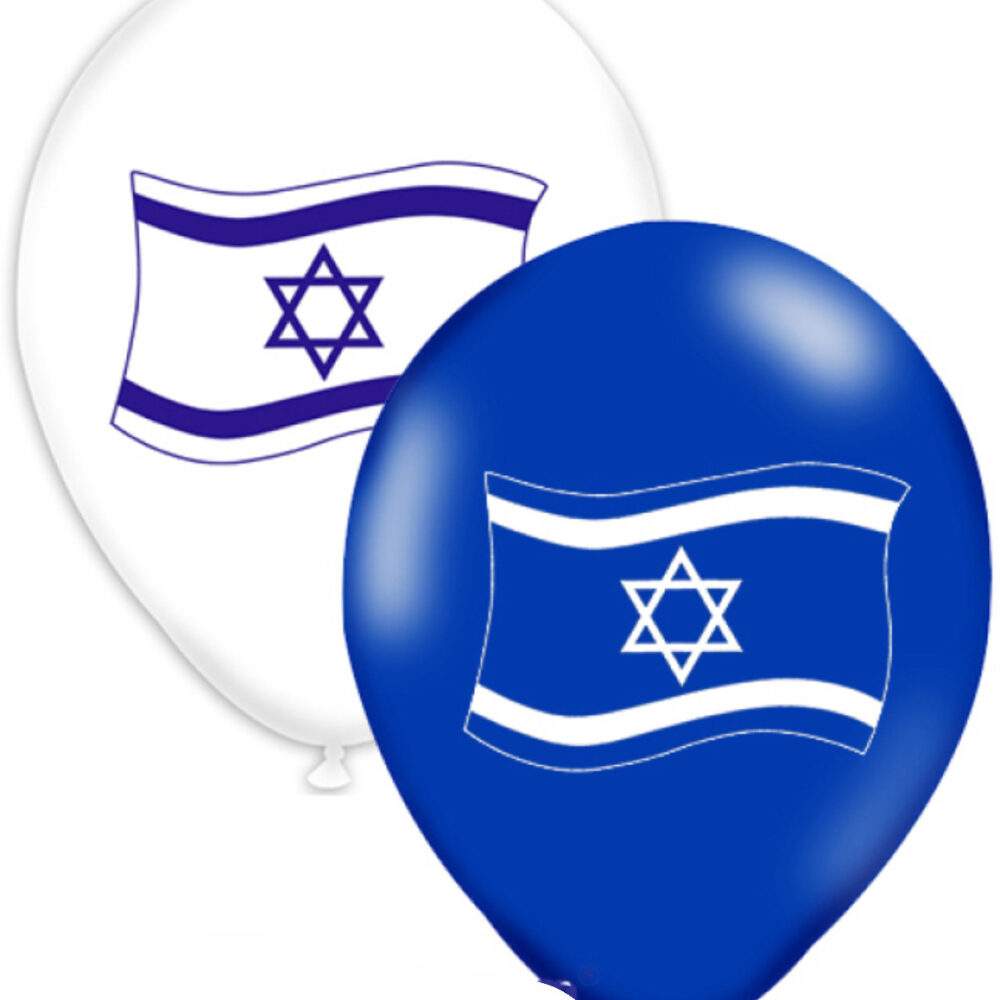 בלון גומי 12 אינצ׳ 100 יח׳ מודפס דגל ישראל יום העצמאות