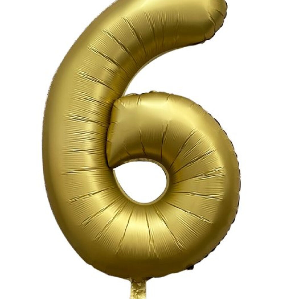 בלון מספר 6 בצבע זהב כרום גודל 34 אינץ