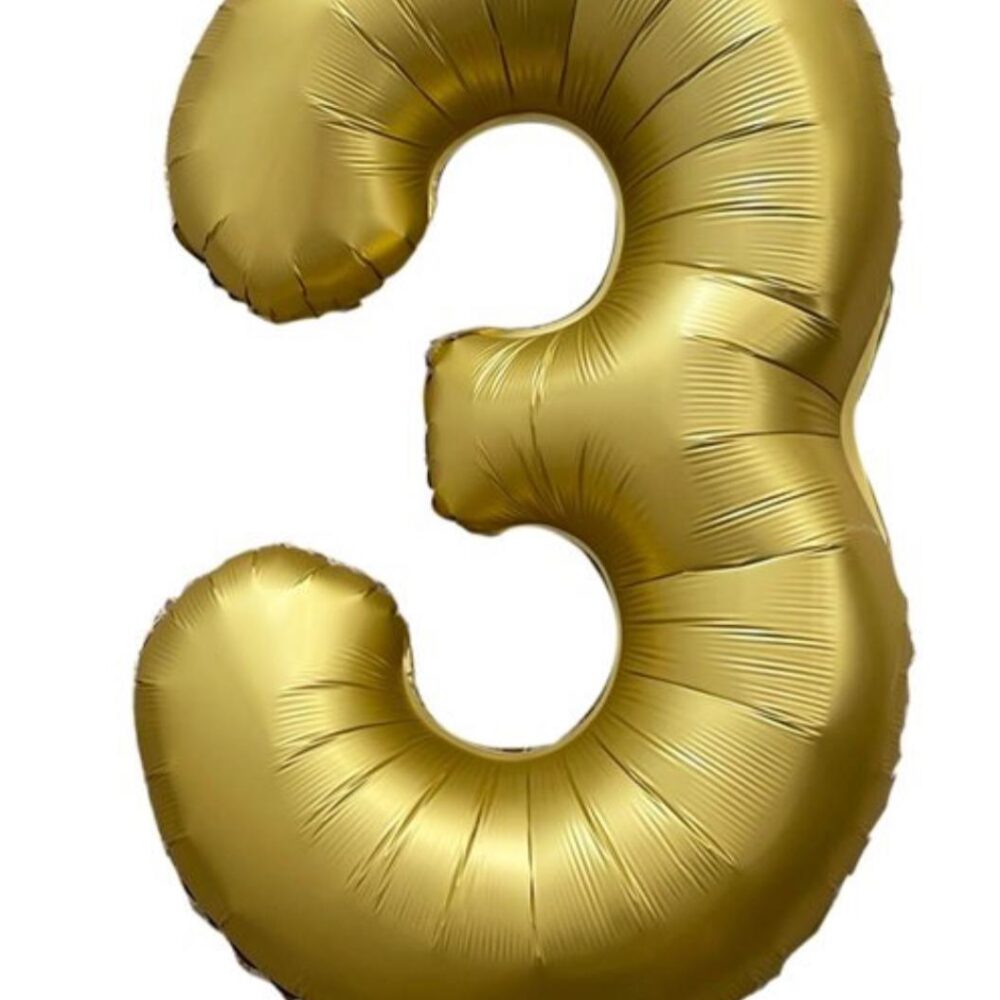 בלון מספר 3 בצבע זהב כרום גודל 34 אינץ