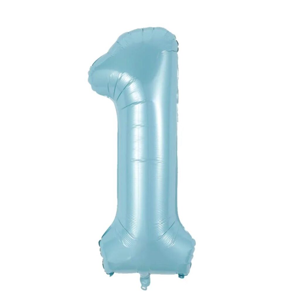 בלון מספר 1 בצבע תכלת פסטל גודל 34 אינץ