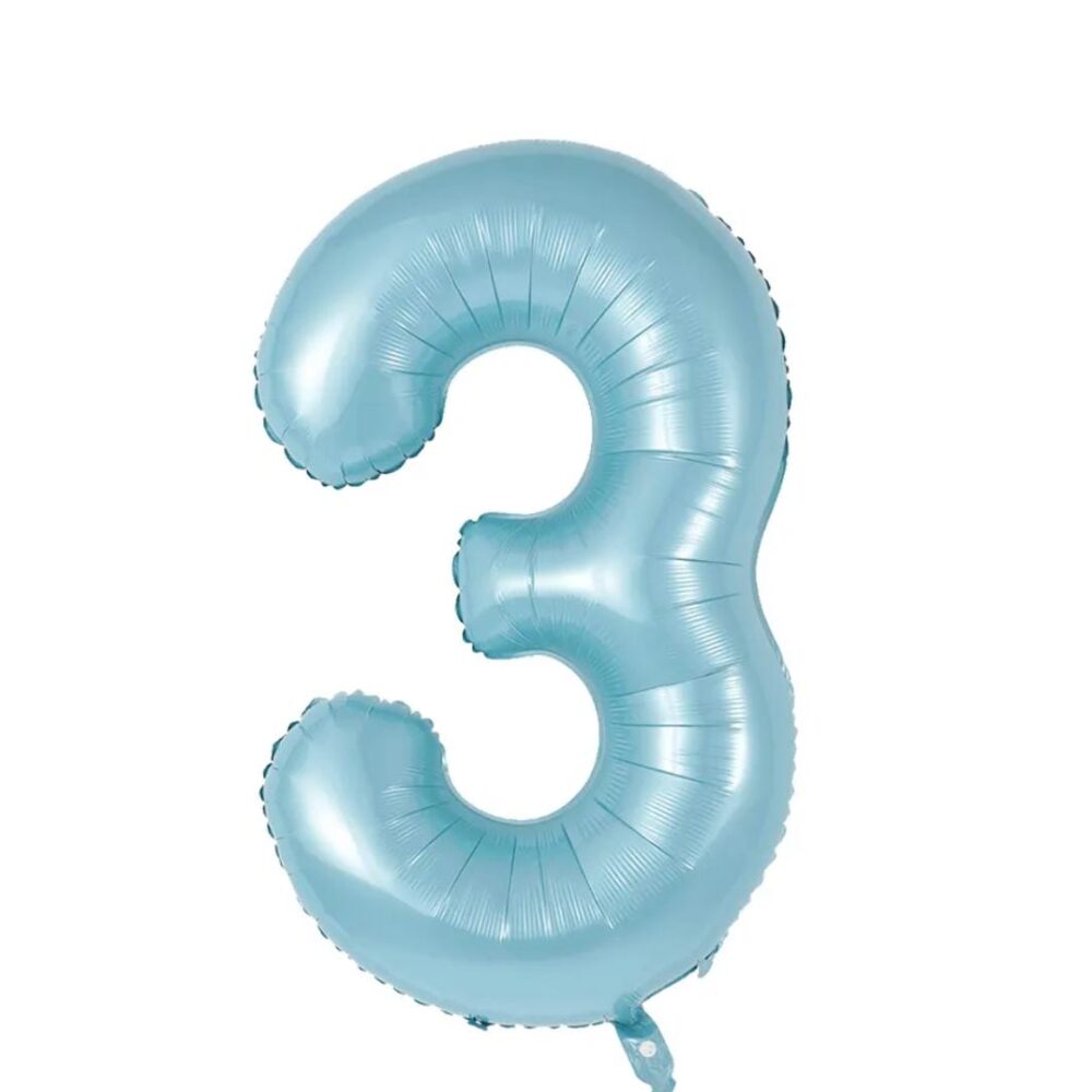 בלון מספר 3 בצבע תכלת פסטל גודל 34 אינץ