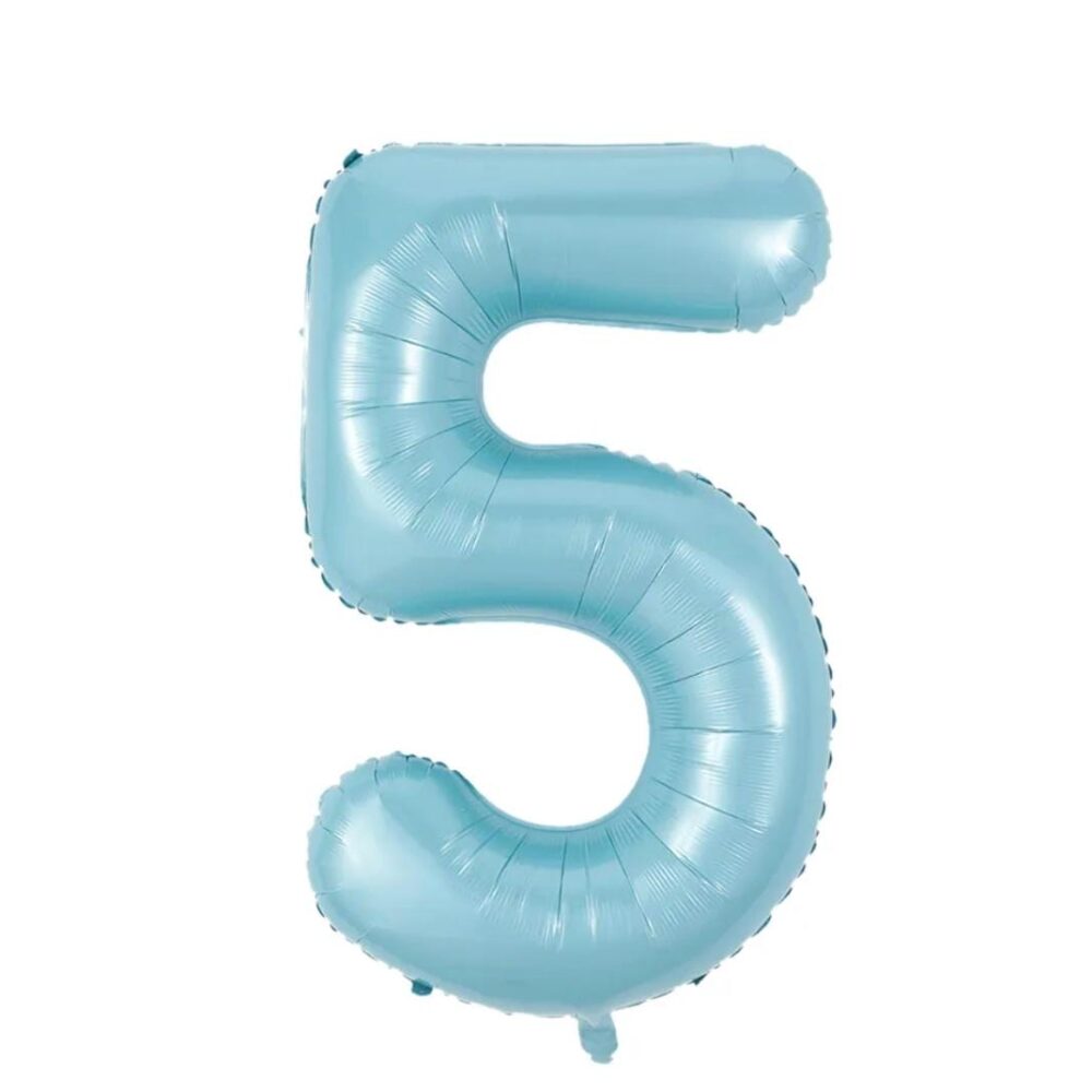 בלון מספר 5 בצבע תכלת פסטל גודל 34 אינץ
