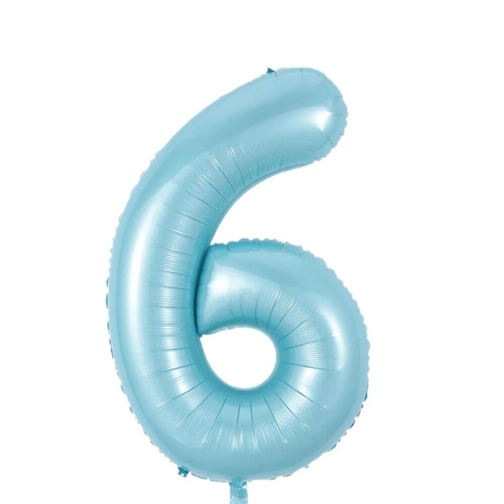בלון מספר 6 בצבע תכלת פסטל גודל 34 אינץ