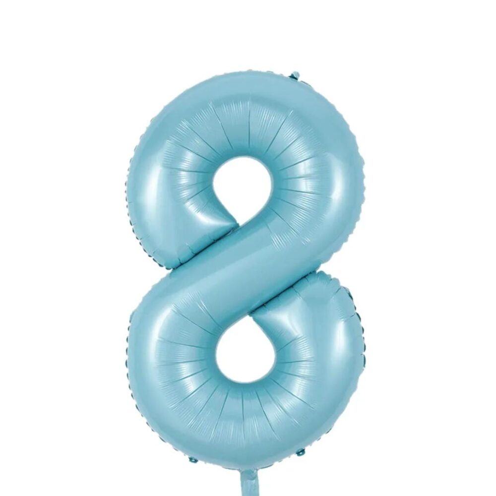 בלון מספר 8 בצבע תכלת פסטל גודל 34 אינץ