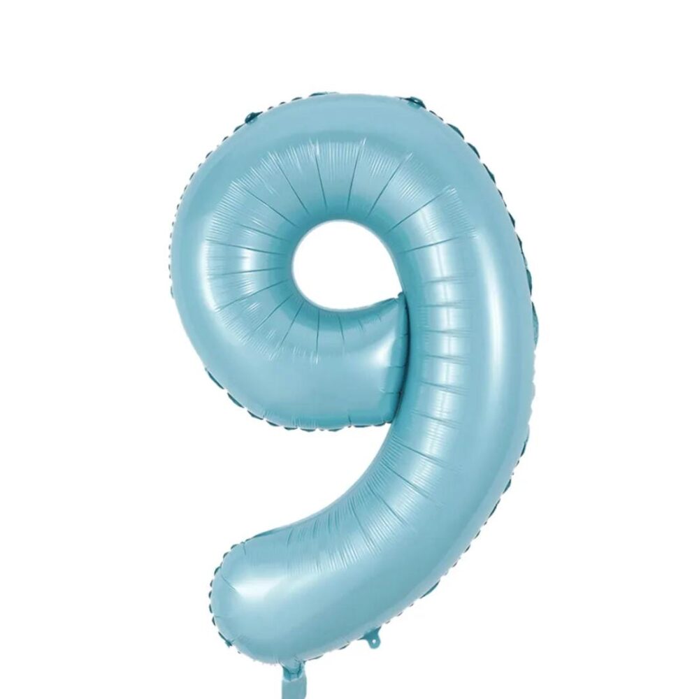 בלון מספר 9 בצבע תכלת פסטל גודל 34 אינץ