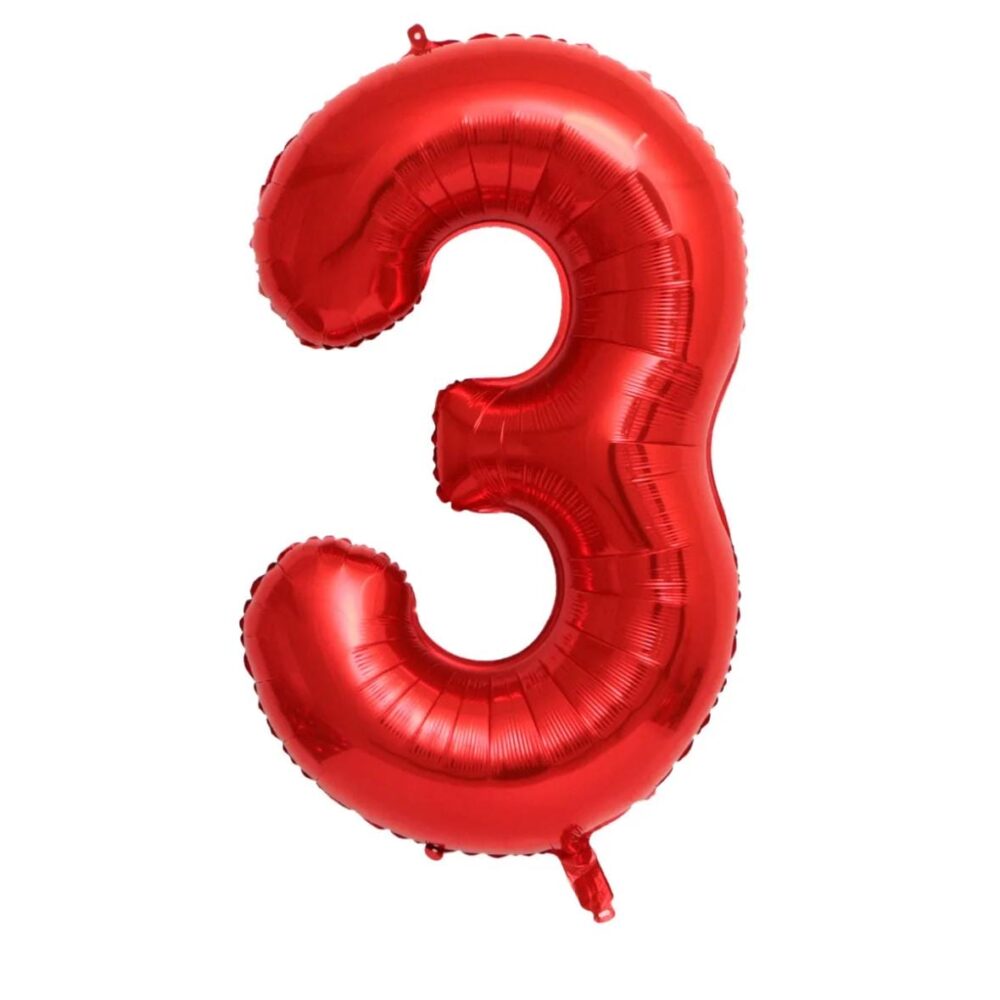 בלון מספר 3 בצבע אדום גודל 34 אינץ