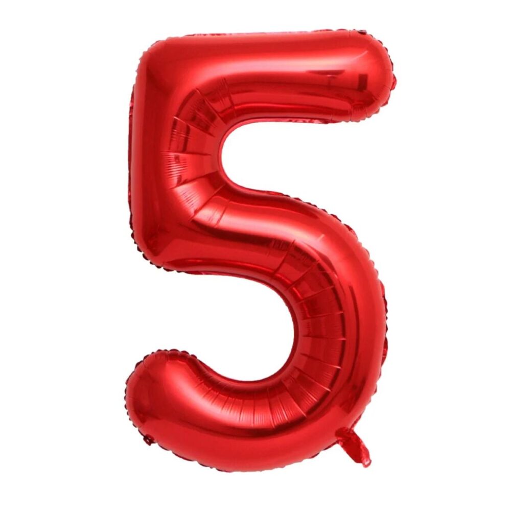 בלון מספר 5 בצבע אדום גודל 34 אינץ