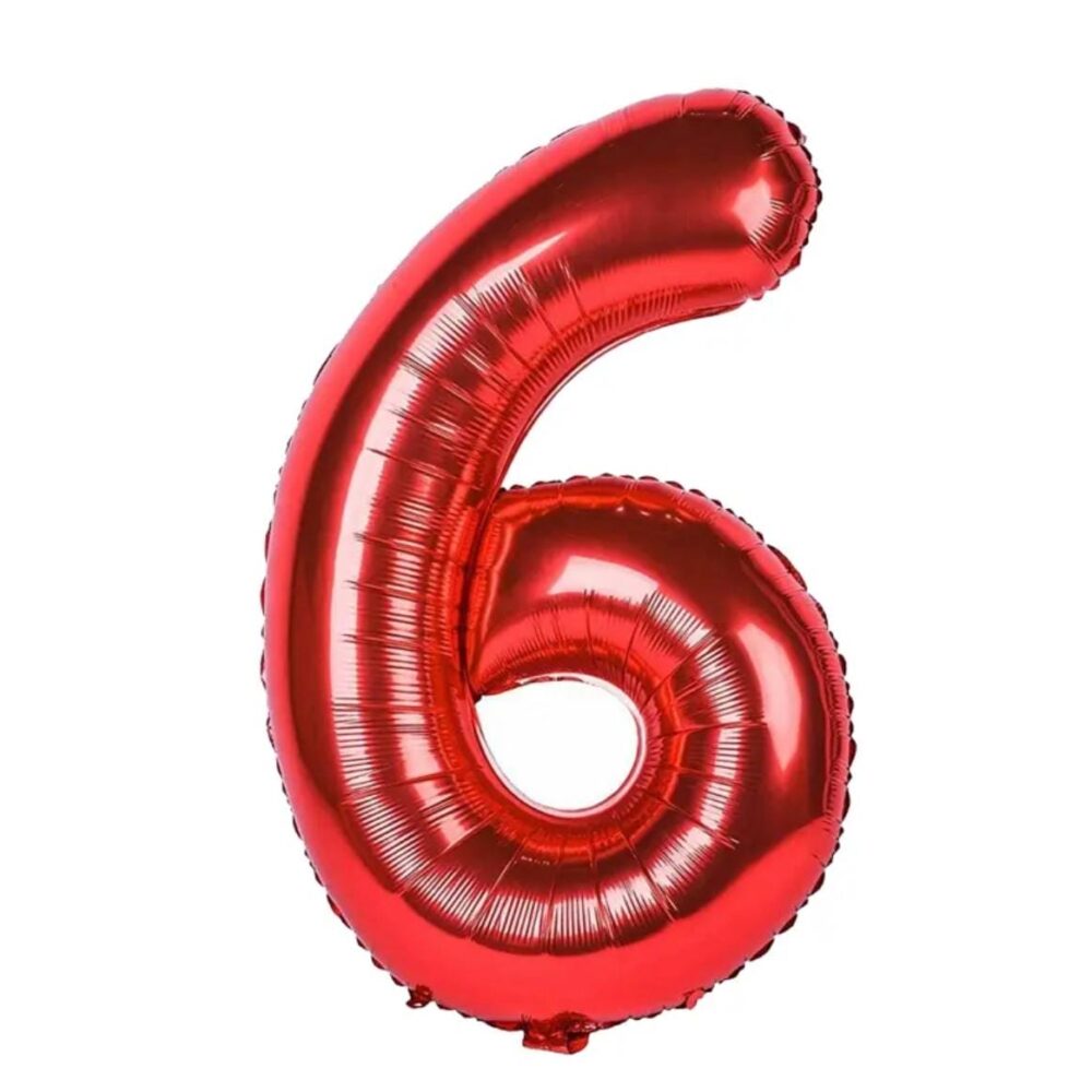 בלון מספר 6 בצבע אדום גודל 34 אינץ