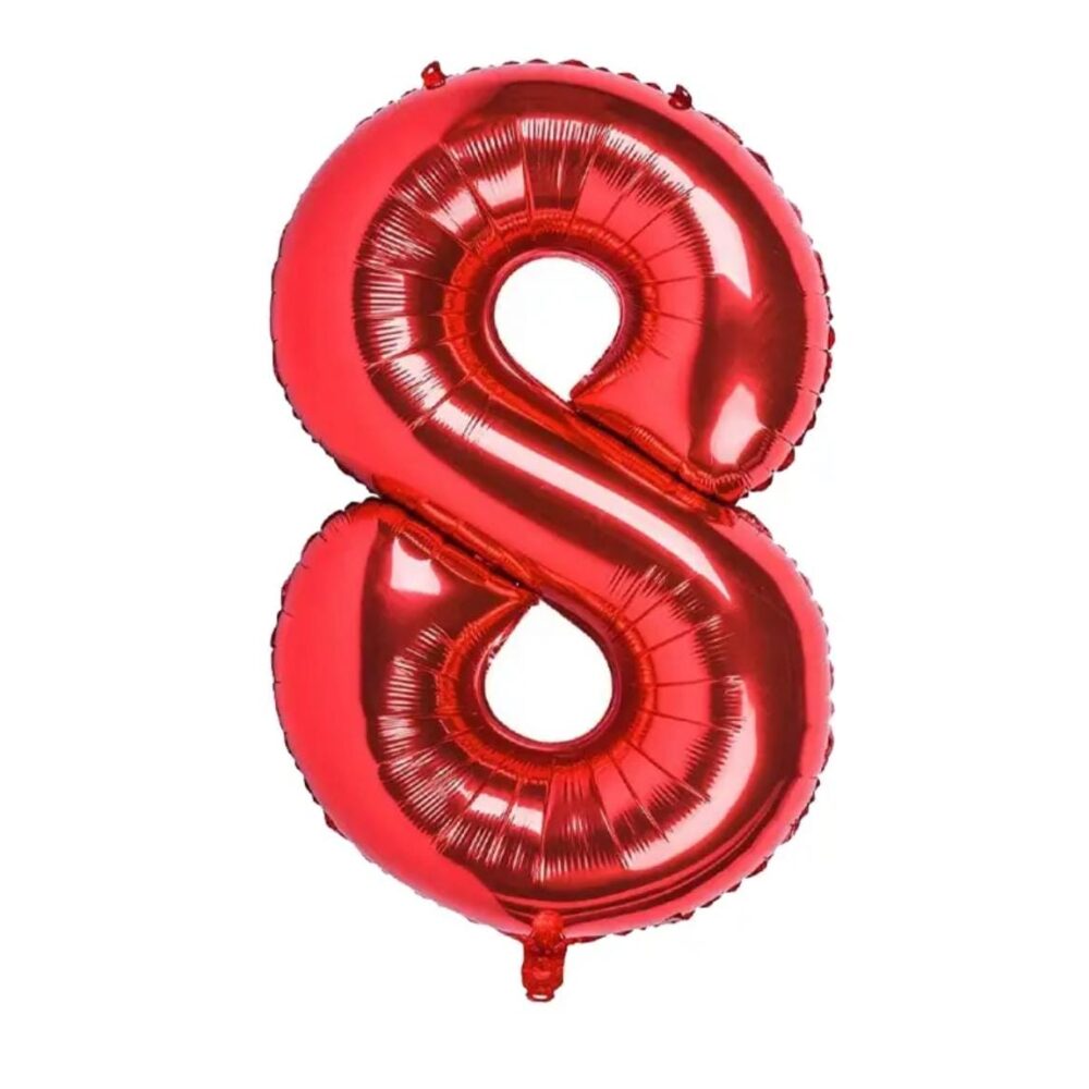 בלון מספר 8 בצבע אדום גודל 34 אינץ