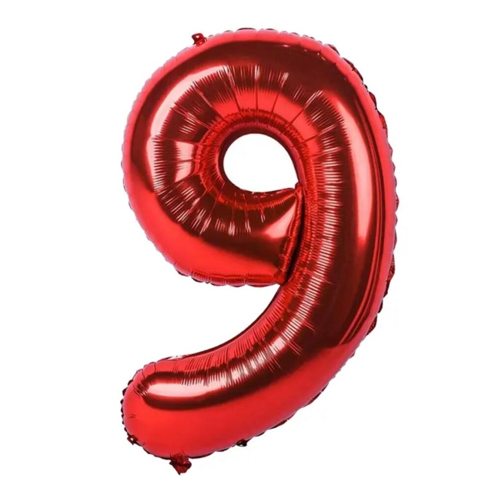 בלון מספר 9 בצבע אדום גודל 34 אינץ
