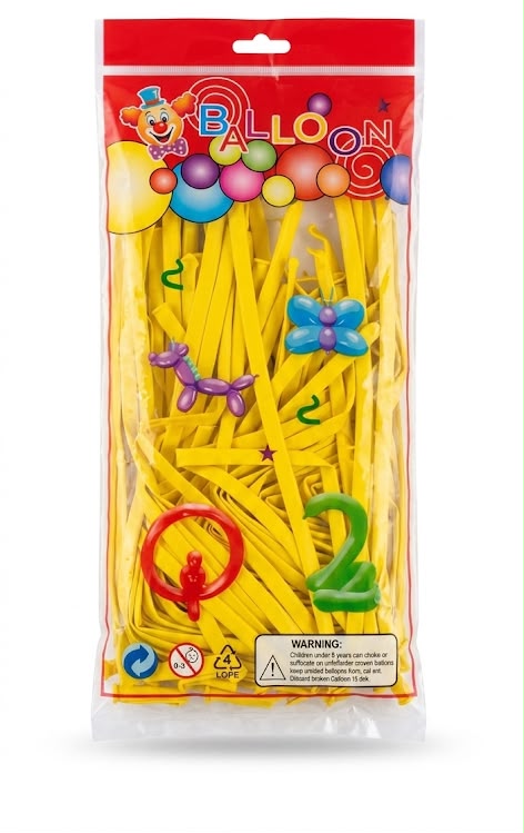 חבילת בלוני נקניק 260 צהוב פסטל - 100 יח'