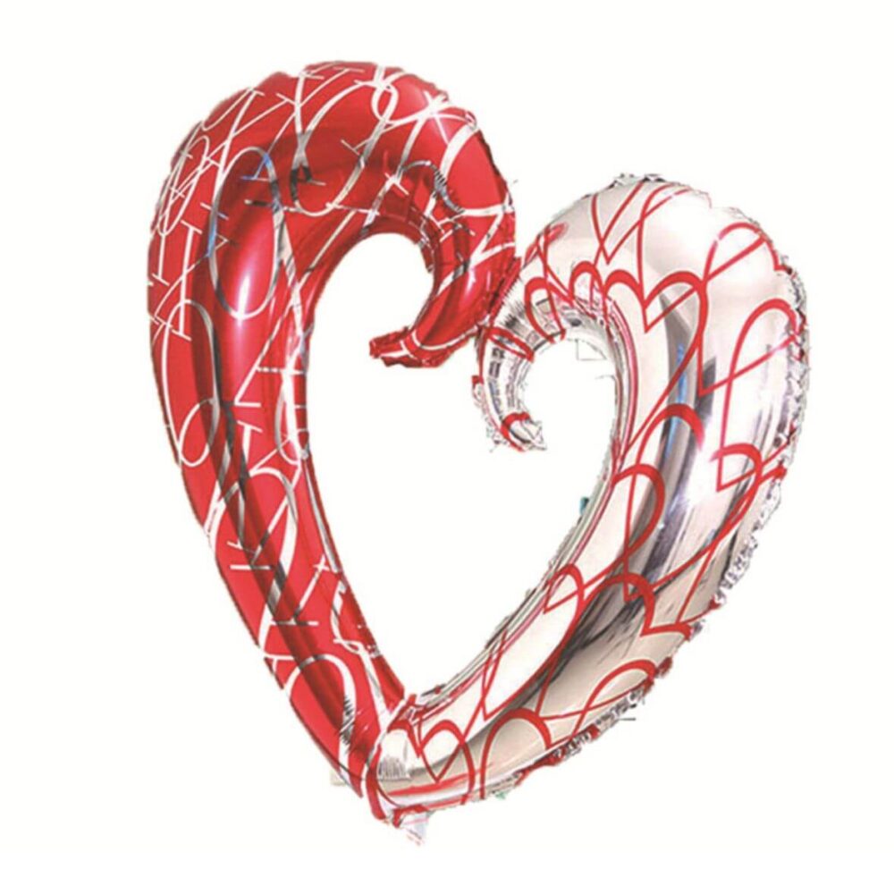 בלון לב חלול ענקי 43 אינץ' - כסוף אדום
