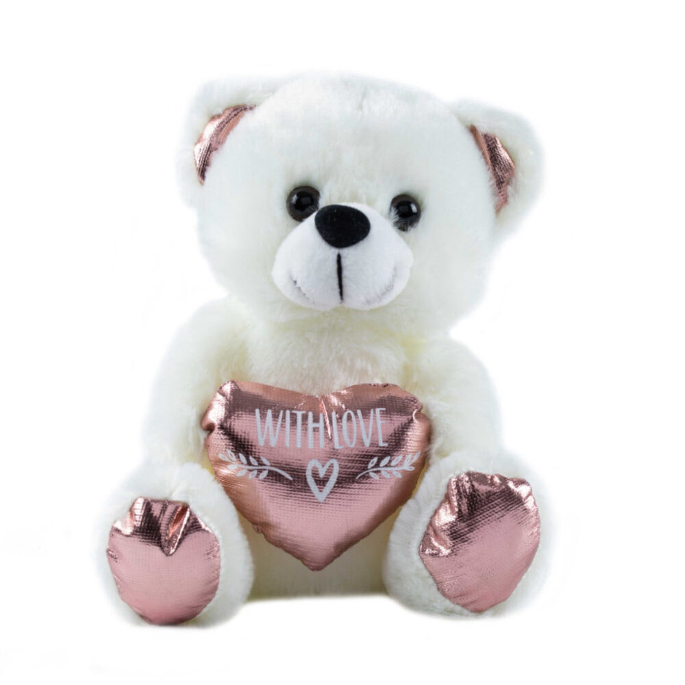מיני דובי 15 ס״מ מחזיק לב רוז גולד