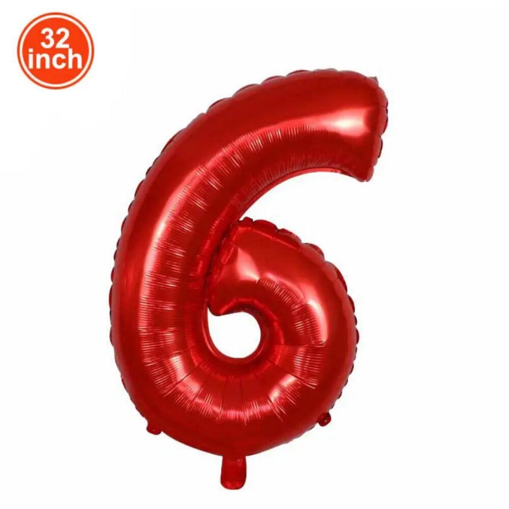 בלון מספר 6 אדום גודל 32 אינץ