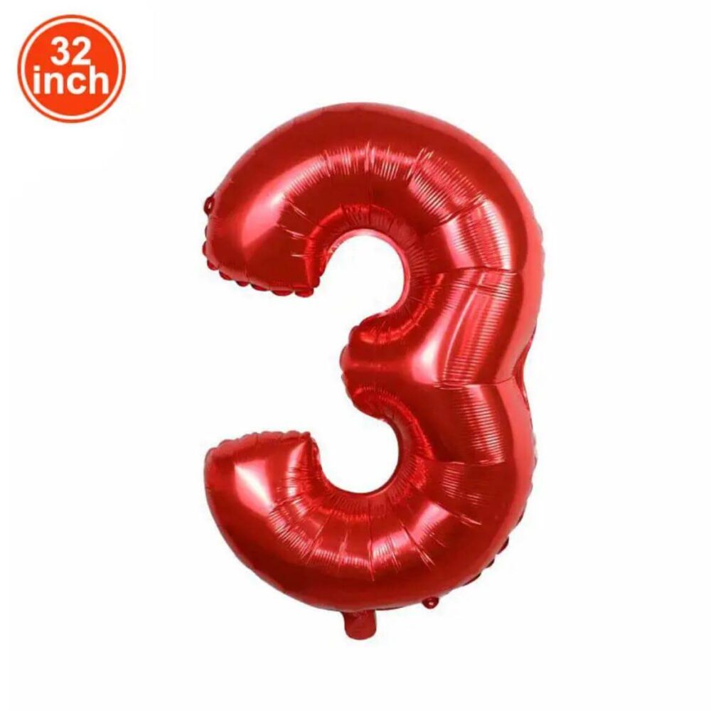 בלון מספר 3 אדום גודל 32 אינץ