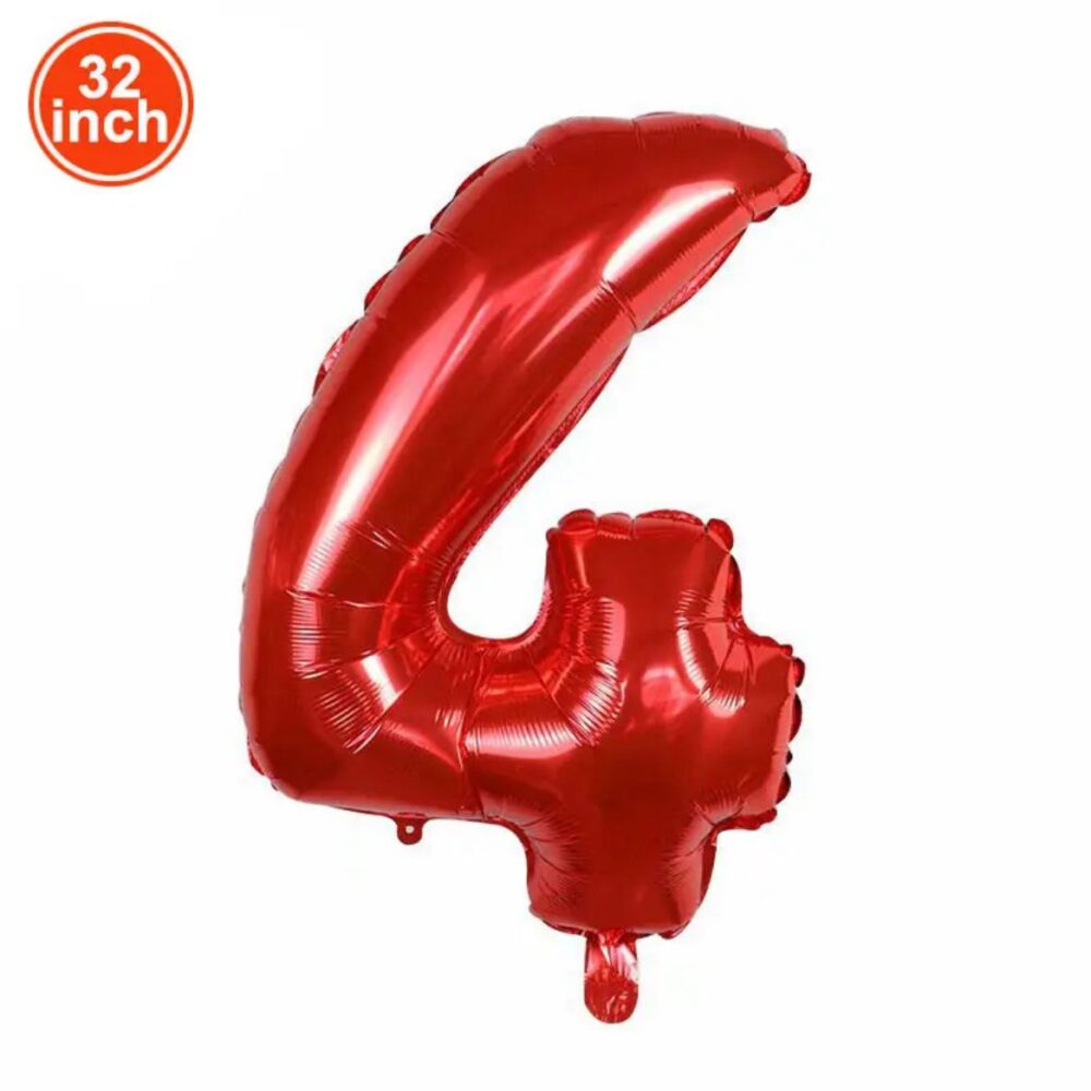 בלון מספר 4 אדום גודל 32 אינץ