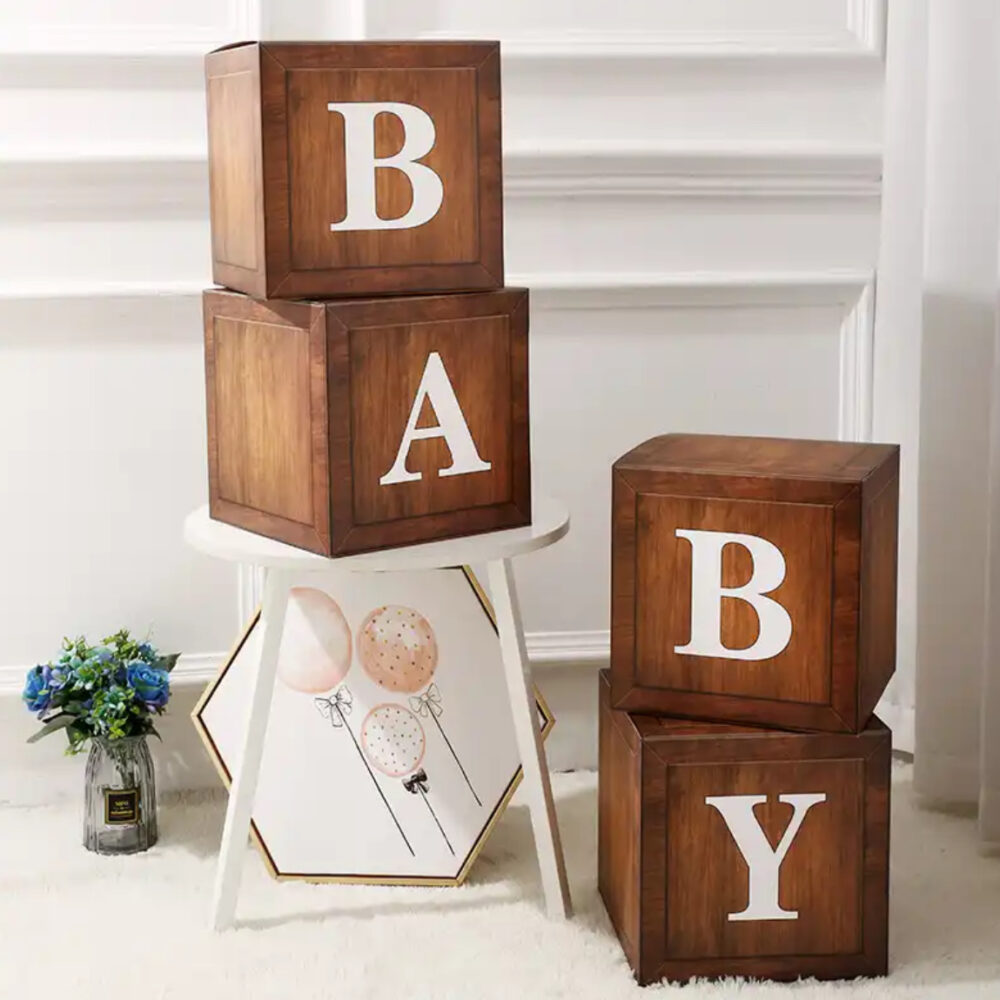 סט 4 קוביות Baby קוביות בייבי חום עץ