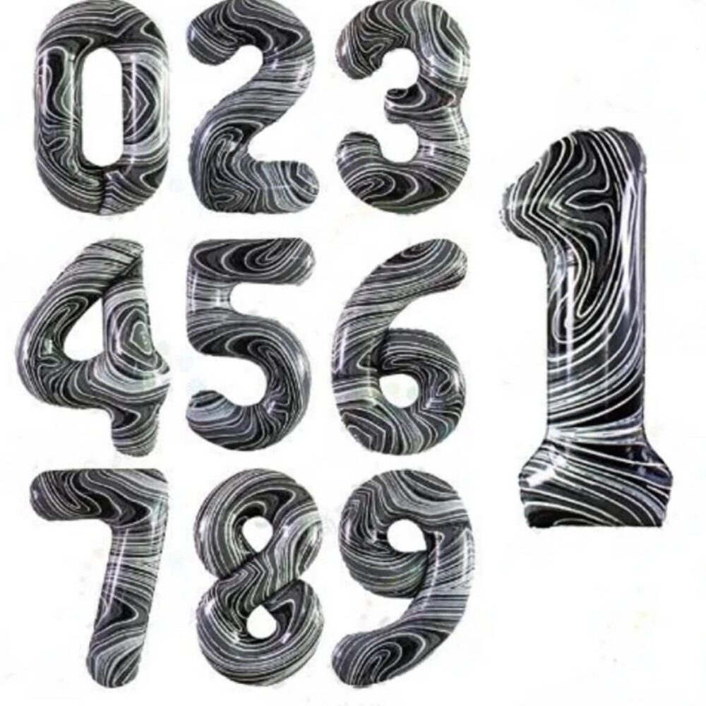חבילת 100 בלוני ספרות זברה שחור לבן 34 אינץ'