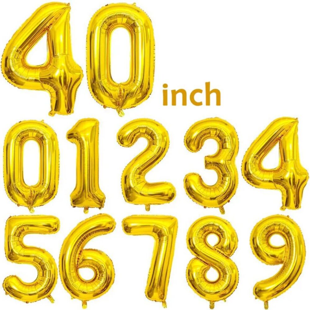 חבילת 100 בלוני ספרות זהב מטאלי 34 אינץ'