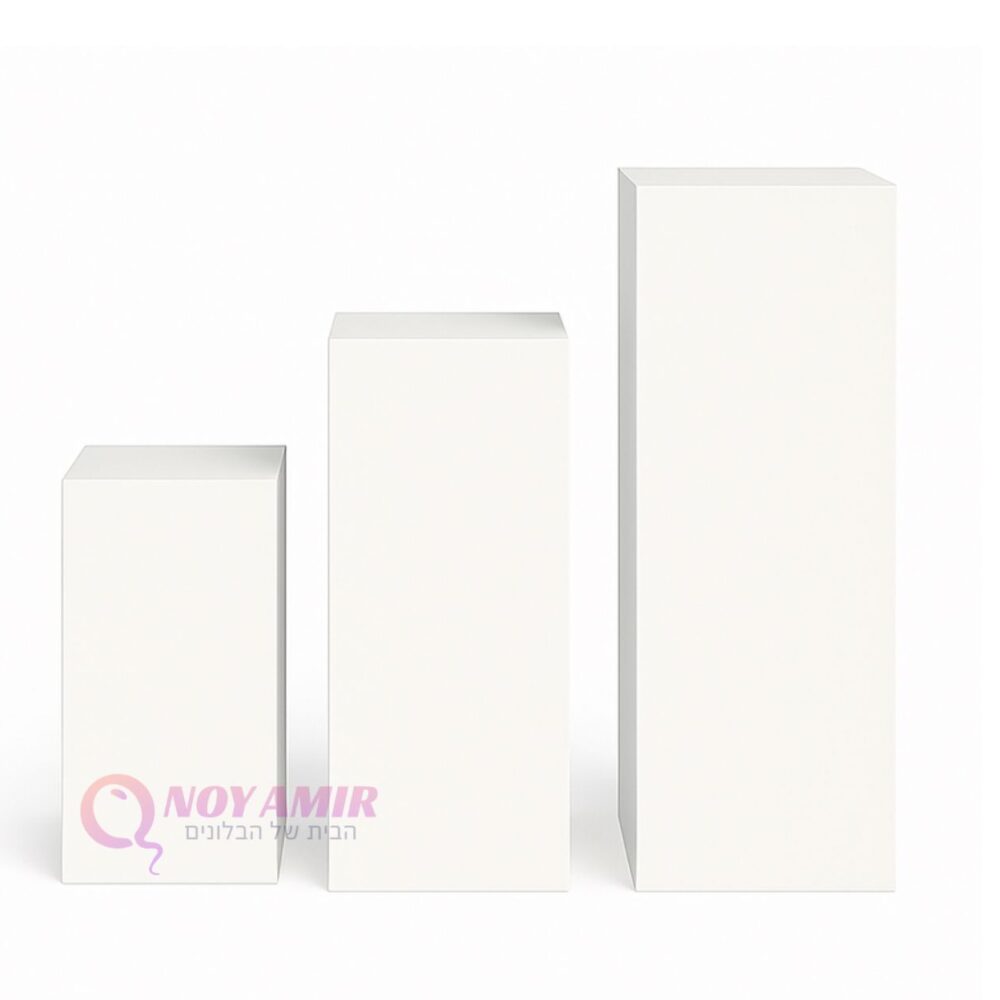 סט 3 במות מרובעות PVC בצבע לבן