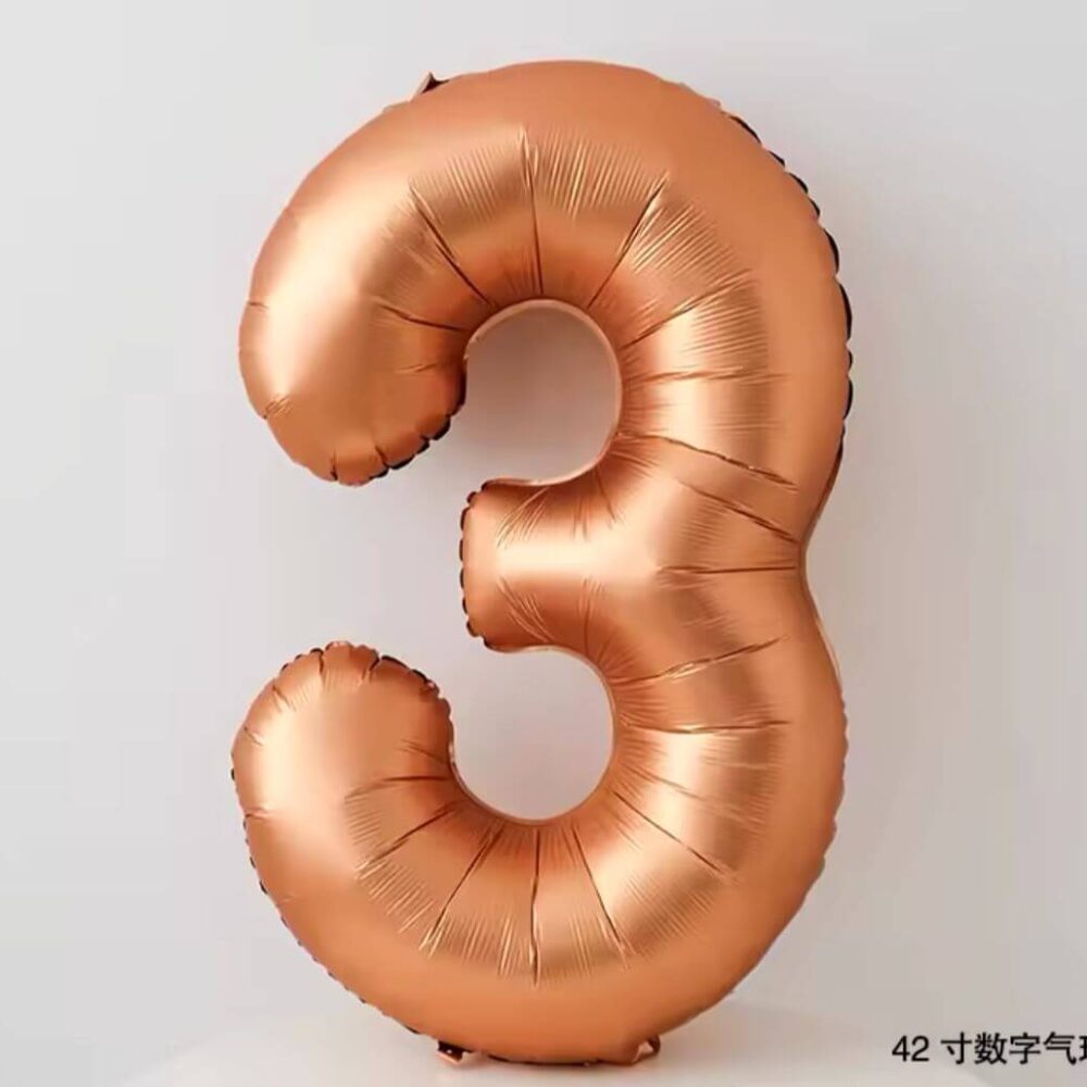 בלון מספר 3 רוז גולד כרום 34 אינץ'