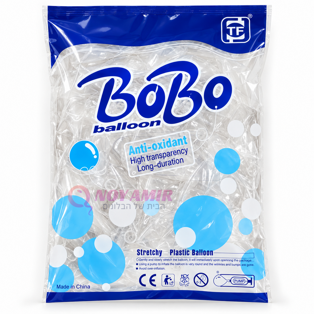 50 בלוני בועה מיני בובו שקוף 10 אינץ'