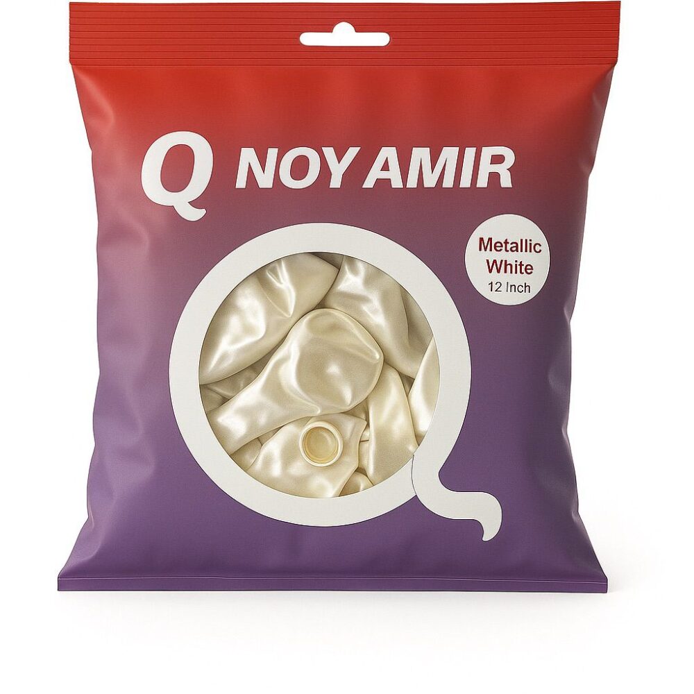 חבילת 100 בלוני גומי לבן מטאלי 12 אינצ