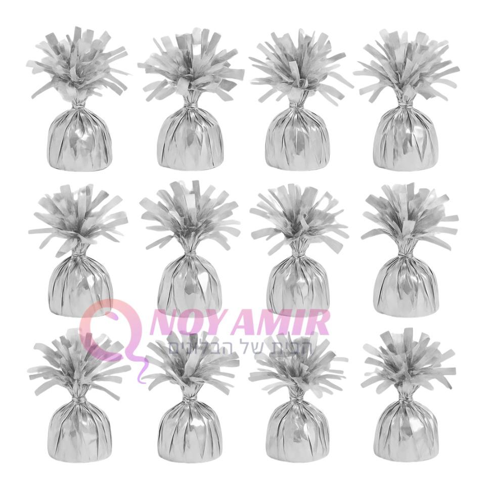 מארז של 12 יח׳ משקולות לבלונים בצבע כסף