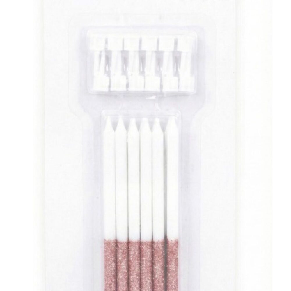 מארז 12 יח׳ נרות ארוכים נצנצים רוז גולד