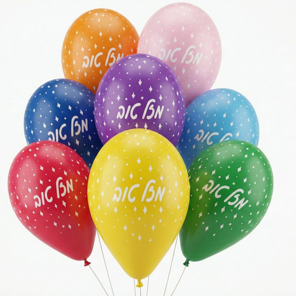 100 יח׳ גומי 12׳ מודפס מזל טוב מיקס צבעים