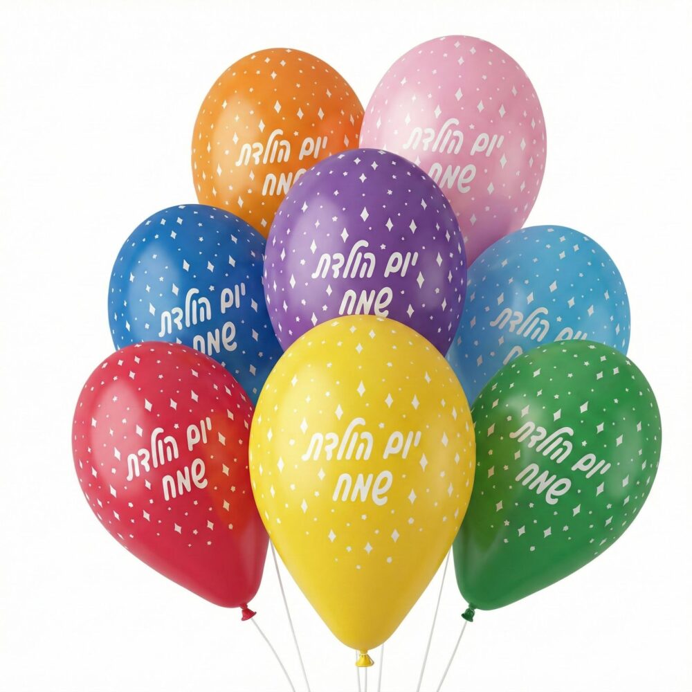 100 יח׳ גומי 12׳ מודפס יום הולדת שמח מיקס צבעים