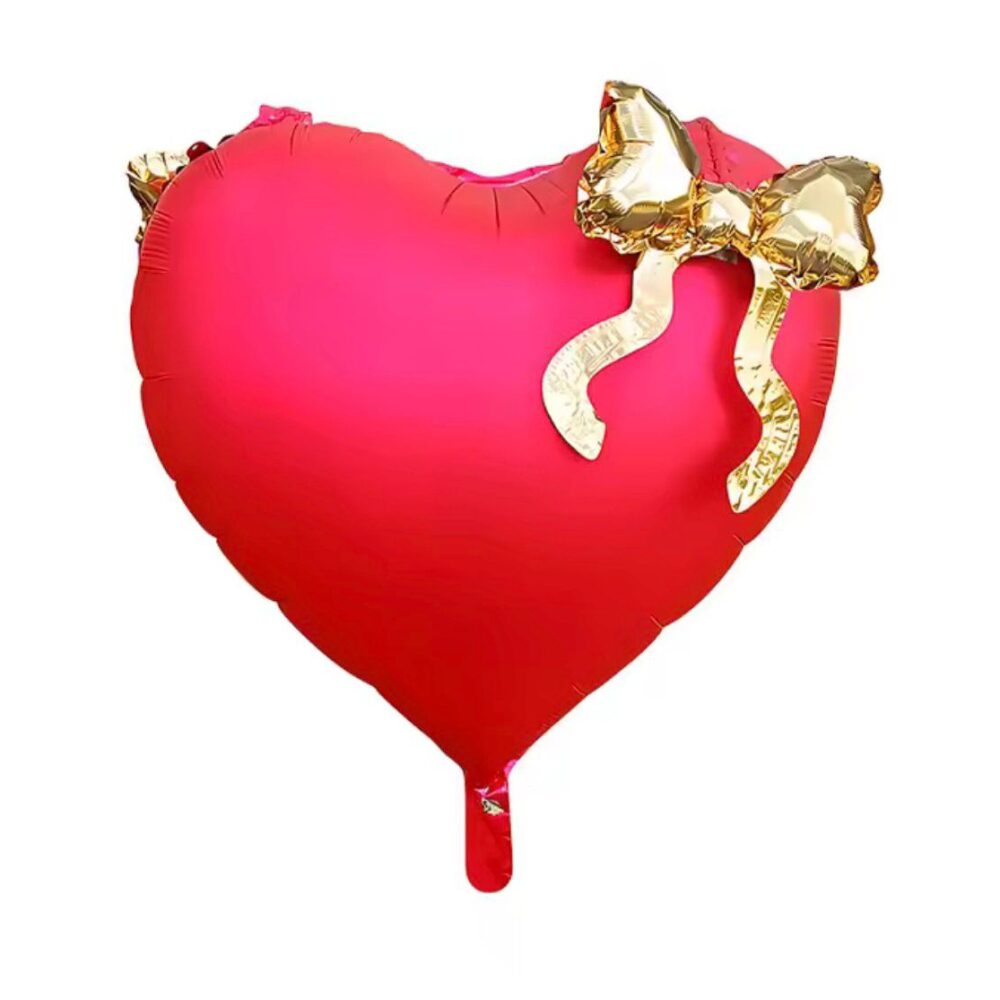 בלון מיילר לב 22 אינצ׳ בצבע אדום עם עיטור פפיון זהב