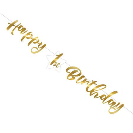 שרשרת אותיות “Happy 1st Birthday” בצבע זהב 