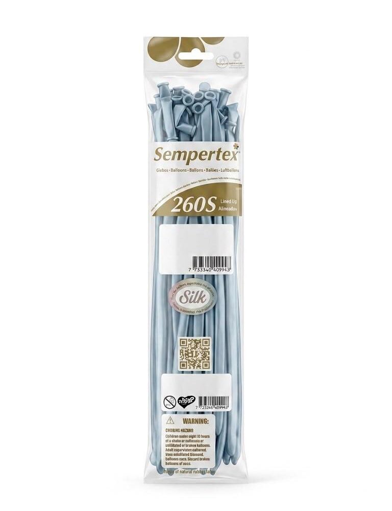 50 יח׳ בלוני גומי נקניק 260׳ כחול ארקטי S260 Sempertex /839 Silk Arctic Blue
