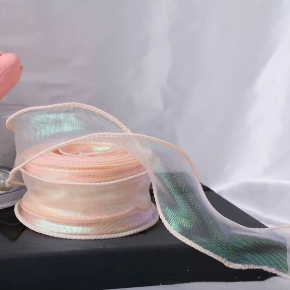 סרט סאטן אורגנזה אפרסק עובי 4cm אורך 10 יארד