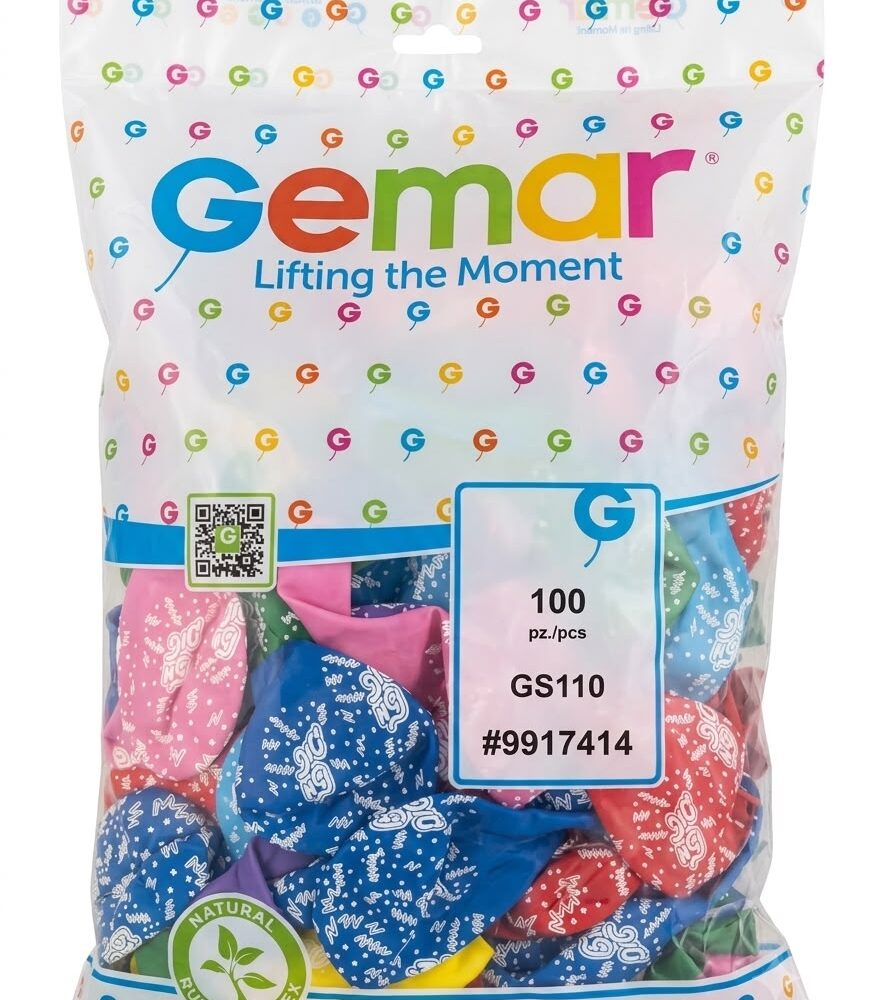 חבילת 100 יח בלוני גומי 12 אינצ׳ מודפס מזל טוב