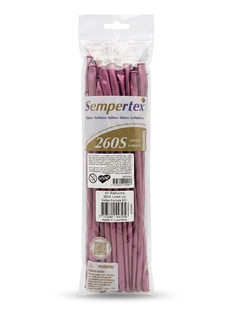50 יח בלוני גומי נקניק 260׳ Reflex Fuchsia-912, נקניק כרום ורוד פוקסיה