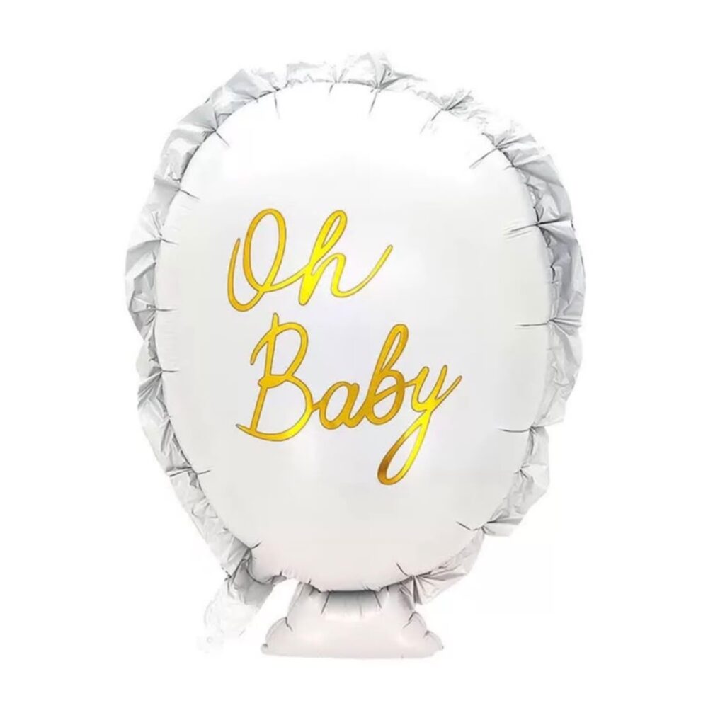 בלון מיילר ענק בצורת בלון לבן עם כיתוב מוזהב Oh Baby