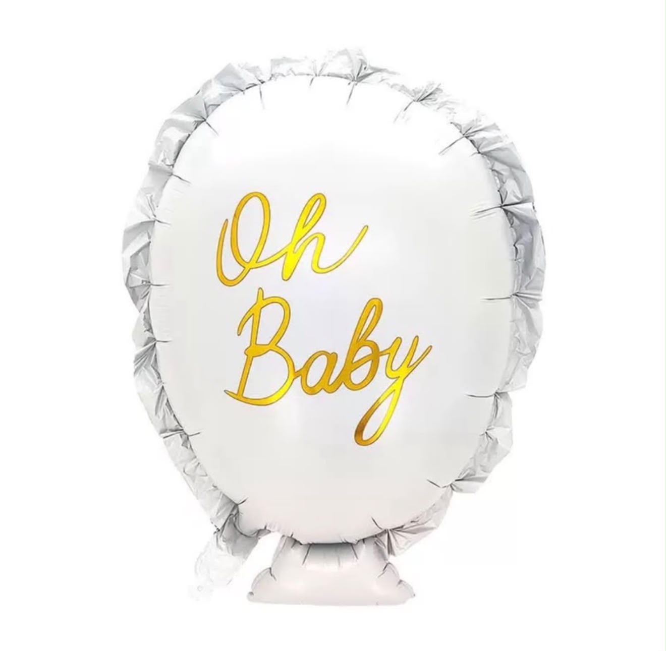 בלון מיילר ענק בצורת בלון לבן עם כיתוב מוזהב Oh Baby