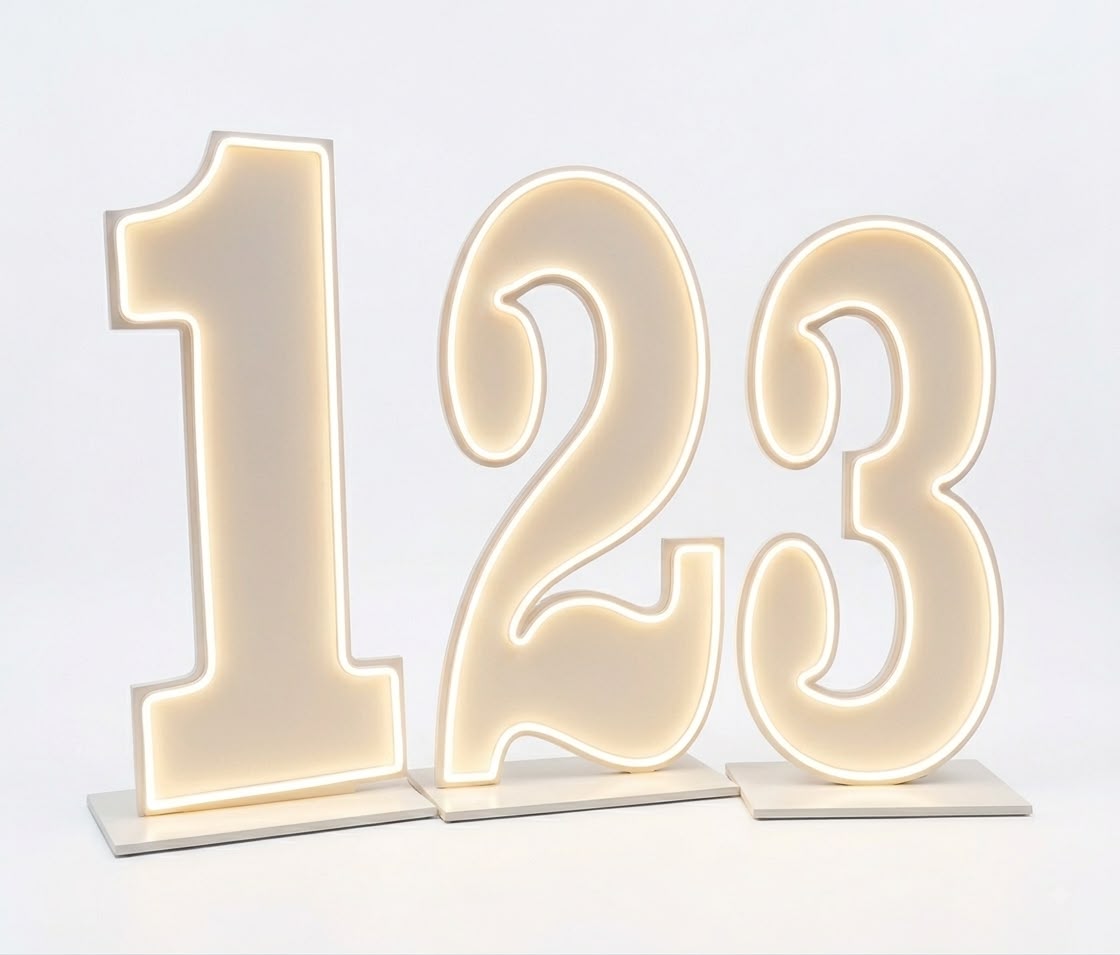 סט ספרות 123 חומר PVC מוארות לד לבן חם