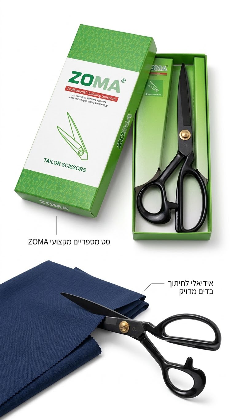 מספריים מקצועיות ואיכותיות לחיתוך בדים ותפירה – ZOMA
