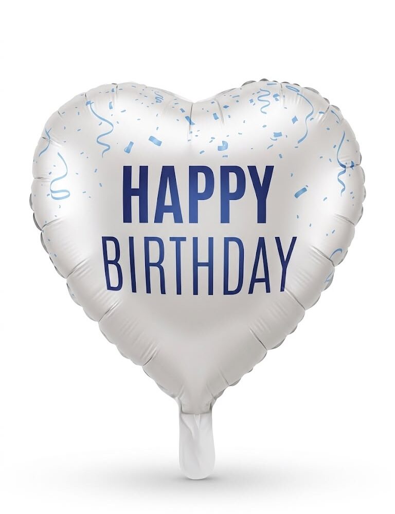 בלון מיילר לב 18 אינץ' Happy Birthday עם הכיתוב כחול