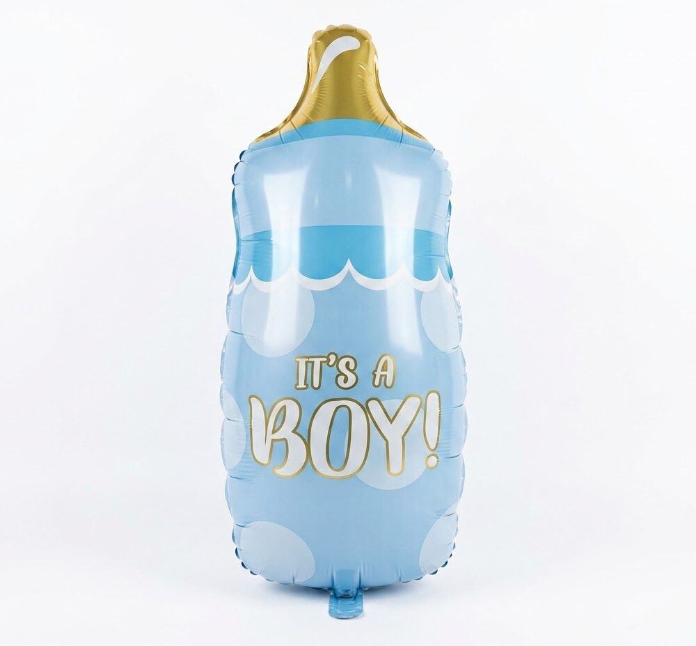 בלון מיילר בצורת בקבוק תינוק תכלת ומוזהב – It's a Boy!