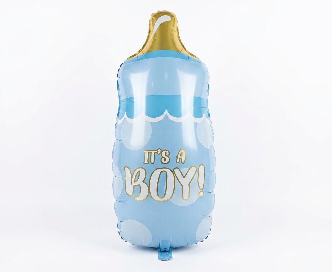 בלון מיילר בצורת בקבוק תינוק תכלת ומוזהב – It's a Boy!