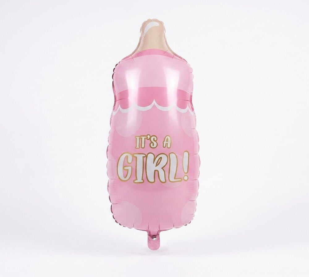 בלון מיילר בצורת בקבוק תינוק ורוד ומוזהב – It's a Girl!