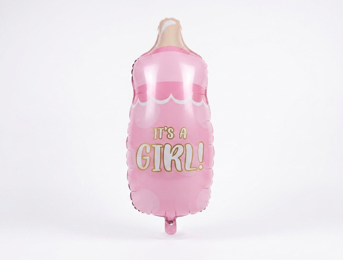 בלון מיילר בצורת בקבוק תינוק ורוד ומוזהב – It's a Girl!